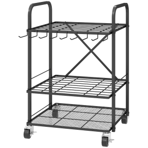 Outsunny Organisateur d'outils de jardin, support à outils de jardin 40 compartiments à 2 niveaux avec roues 57 x 48 x 70 cm noir