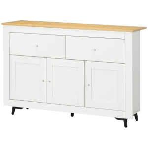 HOMCOM Buffet cuisine avec 2 tiroirs 3 portes et étagère réglable, pour cuisine, salle à manger, salon, 117 x 35 x 80 cm, blanc