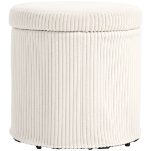 HOMCOM Puff de Arrumação Baú de Arrumação Redondo Estofado em Veludo Cotelê  Tampa Removível Ø40x41 cm Creme