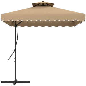 Outsunny Chapéu de Sol de Jardim de 2,5 m Chapéu de Sol Excêntrico com Manivela Teto Duplo com Borda Ondulada e Base Cruzada Caqui