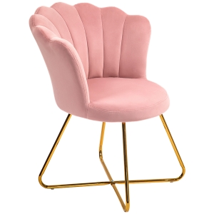 HOMCOM Polsterstuhl, Akzentstuhl mit Rückenlehne im Lotus-Design, Metallbeine, Rosa