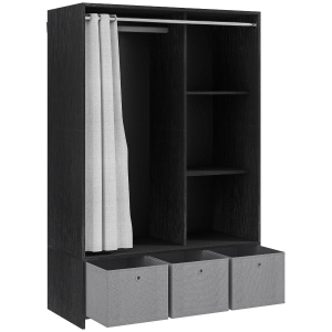 HOMCOM Armoire penderie armoire de rangement avec tringle rideaux 3 niches et 3 tiroirs en tissu amovibles 105 x 48 x 160 cm
