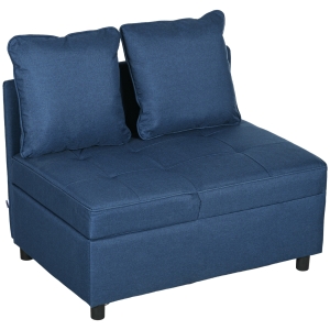 HOMCOM Sofá Cama 3 em 1 Sofá de 2 Lugares com Encosto Ajustável Sofá Cama Individual com Almofadas 65x98x69 cm Azul