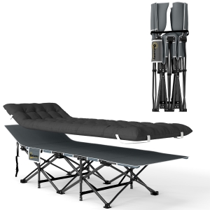 Outsunny Pat de Camping Pliabil cu Suport pentru Cap Înclinat și Saltea Detașabilă, 196x68x37 cm, Negru