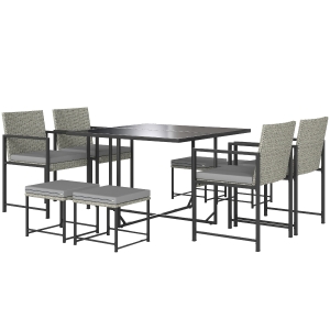 Outsunny Salon de jardin extérieur en résine tressée 8 places avec coussins et plateau en verre trempé, gris