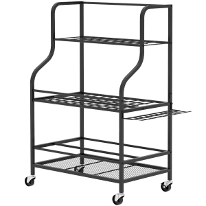 Outsunny Organiseur d'outils de jardin, support à outils de jardin 54 emplacements 5 crochets en acier sur roues 3 niveaux noir