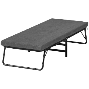 HOMCOM Cama Plegatín Plegable 70x180 cm con Colchón de Espuma con Respaldo Ajustable en 5 Posiciones y Ruedas Carga 120 kg Gris