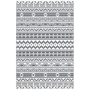Outsunny Alfombra de Exterior Reversible 182x274 cm con Patrón Geométrico de Cenefa Impermeable con Bolsa Gris y Blanco