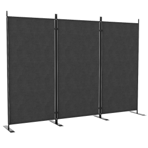 Outsunny Paravan de Exterior cu 3 Panouri Pliabile și Picioare Late, 252x44x176 cm, Gri Închis