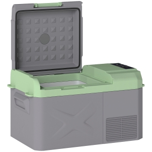 Outsunny Nevera Portátil Eléctrica 17,4L Refrigerador de Coche 12V-220V -20℃ a +20 ℃ con Pantalla Luz LED 61x34x32,4 cm Gris