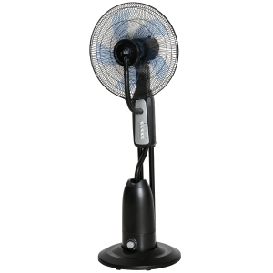 HOMCOM Wentylator z funkcją rozpylania mgiełki, zbiornik 3L, obrotowy o 75 stopni, 3 prędkości, mobilny, 125 cm, Czarny