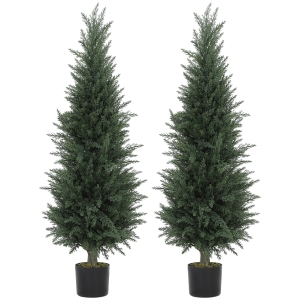 HOMCOM Set of Two Artificial Cypress Trees - Green