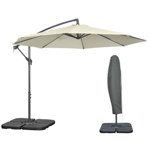 Outsunny Umbrelă Suspendată cu Bază în Cruce, Greutăţi, Manivelă și Protecţie UV, Ø3x2.5 m, Bej