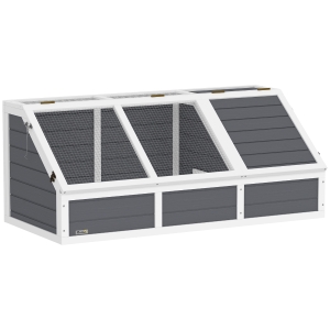 PawHut Maison enclos cage pour petit animal tortue en bois avec couvercle ouvrable, loquets, 2 espaces distincts, gris