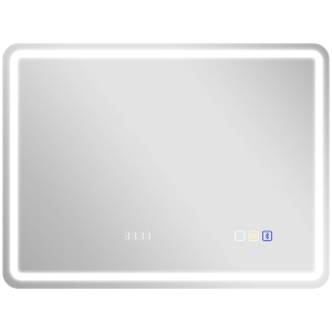 HOMCOM Espelho de Casa de Banho com Luz LED 80x60 cm Bluetooth 3 Cores de Luz Relógio Digital Função Antiembaciamento Memória Prata