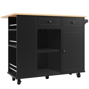 Îlot de cuisine avec plan de travail réglable et espace de rangement, Chariot de service pliable, 120×42×91,5 cm, Noir