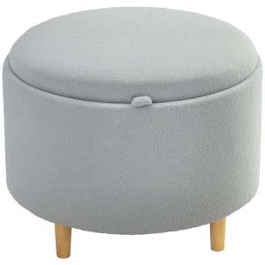 HOMCOM Taboret z Teddyfleece, Ukryty Schowek, Odwracalna Klapka, 56 cm x 56 cm x 42 cm, Szary