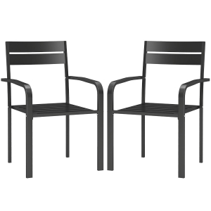 Outsunny Lot de 2 chaises de jardin chaises empilables d'extérieur avec accoudoirs, cadre en aluminium 56 x 58 x 83 cm gris foncé