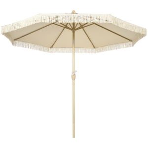 Outsunny Umbrelă de Grădină Înclinabilă pe 3 Niveluri cu Franjuri, Manivelă și Tijă cu 2 Secțiuni, Ø265x244 cm, Crem