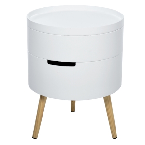 HOMCOM Mesita de noche - mesa de centro con 2 compartimentos de almacenamiento - tapa de MDF - dim. Ø 38 x 48 cm - blanco