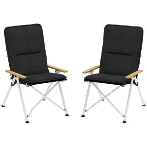 Outsunny Sillas de Camping Plegables de Aluminio con Respaldo Alto Ajustable Reposabrazos de Madera 59x67x96 cm Negro