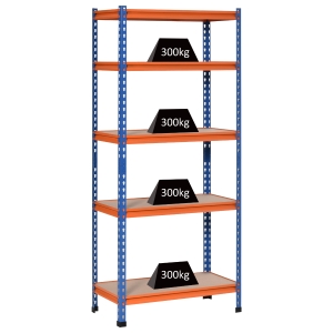 HOMCOM Étagère en métal de garage 5 niveaux capacité 1500 kg 80 x 40 x 182 cm bleu orange