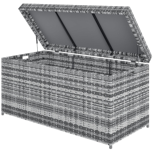 Outsunny Skrzynia z Rattanu 380L odporna na UV z pokrywą i przestrzenią UV-odporny 130 x 61 x 65 cm Ciemnoszary
