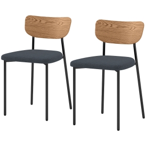 HOMCOM Zestaw 2 krzeseł do jadalni, Wygląd lnu, Design bez podłokietników, Metalowe nogi, Szare