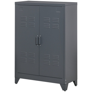 HOMCOM Szafka na Akta z Drzwiami Lamelowymi, Szafka Magazynowa, Metalowa z 2 Regulowanymi Półkami, 75 x 33 x 110 cm, Szary