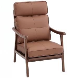 HOMCOM Sillón de Salón Tapizado en PU con Marco de Madera Cojines Acolchados Gruesos Marrón y Madera Nogal