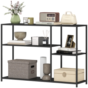 HOMCOM Konsolentisch, 4 Ebenen, Stahlrahmen, für Flur, Wohnzimmer, Schwarz