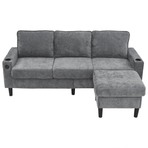 L-Shaped Corner Sofa with USB Charging Ports, Grey