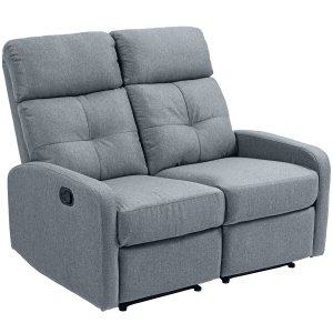 HOMCOM Sofá de 2 Lugares Reclinável Manual Sofá Relax Estofado em Linho com Apoio para Pés 118x95x101 cm Cinzento