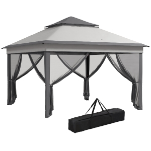 Gazebo Outsunny cu Plase Reglabil pe 3 Nivele, din Oțel și Material Oxford, 326x326x272 cm, Gri Deschis și Închis