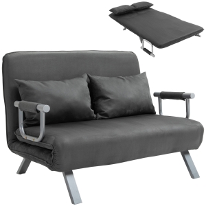 Canapé Convertible 2 Places HOMCOM Avec Rangement - Lit D'Appoint, Tissu Coton, Gris Foncé, Pour Petit Espace