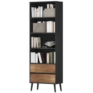 HOMCOM Bibliothèque meuble de rangement avec 4 compartiments ouverts et 2 tiroirs, 60 x 30 x 179 cm, gris