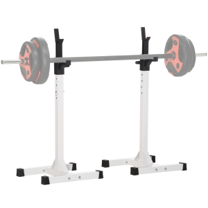 HOMCOM Soporte Barras Pesas de Acero con Altura Ajustable en 12 Niveles Carga Máx. 150 kg 52x48x105-160 cm Blanco