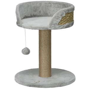 PawHut Arbre à Chat Griffoir Gris 40x40x49cm avec Pompon