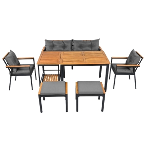 Ensemble de table et chaises d'extérieur, Noir+Gris