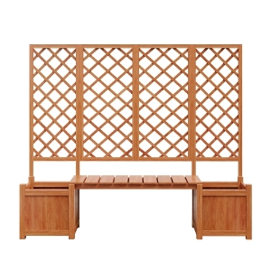 Pflanzkübel mit Spalier und Sitz für Garten, Hof, Terrasse, für Kletterpflanzen, 169 x 42 x 145 cm, Braun