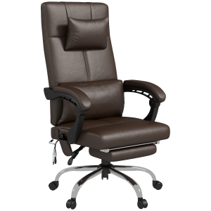 Vinsetto Fotel Biurowy z Funkcją Masażu, Ergonomiczny Krzesło Biurkowe z Funkcją Leżenia, Poduszką, Regulacja Wysokości, Kolor Brązowy
