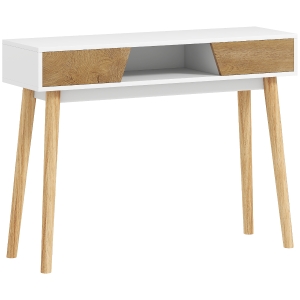 HOMCOM Mesa de Consola Estreita Consola de Entrada Moderna com 2 Gavetas Compartimento e Pés de Madeira 100x30x75 cm Branco