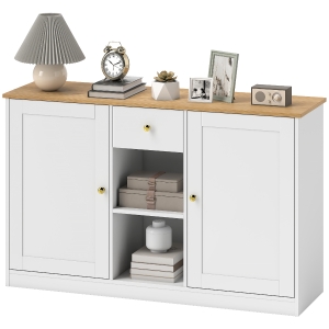 HOMCOM Komoda Kuchenna, Sideboard z Szufladą, Szafkami, Półkami, Płyta Wiórowa, Biała