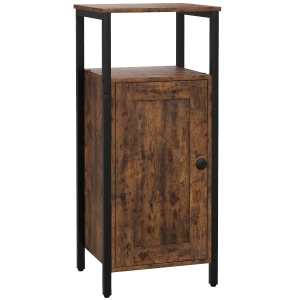 HOMCOM Noptieră Industrială cu 2 Rafturi și Compartiment Interior Reglabil, din Lemn și Oțel, 34x30x80 cm, Maro