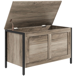 HOMCOM Baúl de Almacenaje para Dormitorio 95 L con Tapa Banco de Almacenaje con Bisagra de Seguridad 80x40x50 cm Grisáceo