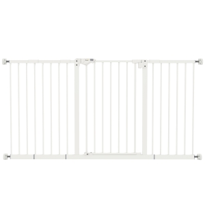 PawHut Barreira de Segurança Extensível para Portas e Escadas com Fechamento Automático e Sistema de Duplo Bloqueio 74-147,5x76,2 cm Branco