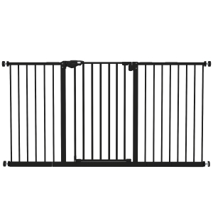 PawHut Barrera de Seguridad Extensible con Cierre Automático y Sistema de Doble Bloqueo Metal 74-147,5x76,2 cm Negro