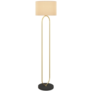 HOMCOM Stehlampe mit Leinenschirm und E27-Fassung, moderner Stil, Fußschalter für Wohnzimmer und Schlafzimmer, 156 cm, gold und schwarz