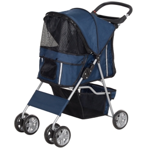 PawHut Hundekinderwagen Klappbar mit Korb und Getränkehalter, max. 10 kg, 75x45x97cm, Dunkelblau