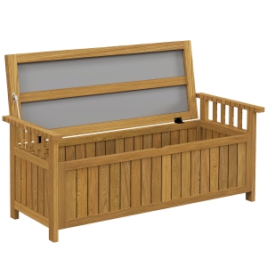 Outsunny Gartenbank für 2 Personen aus Holz mit 186L Stauraum, Außenbank mit Armlehnen 128,5 x 56 x 53,5 cm braun